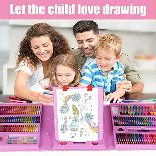 KINSPORY Art Supplies, 228 Pack Art Sets Crafts Drawing Coloring kit, Double-Side Trifold Easel, Oil Pastels, Crayons, Colored Pencils, Creative Gift KINSPORY