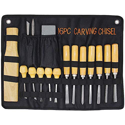 Lulu Home Wood Carving Tools, 16PCS Professional Carving Knife Tool Set for Woodworking Premium Wood Handle with Chisel Gouge Whetstones - WoodArtSupply