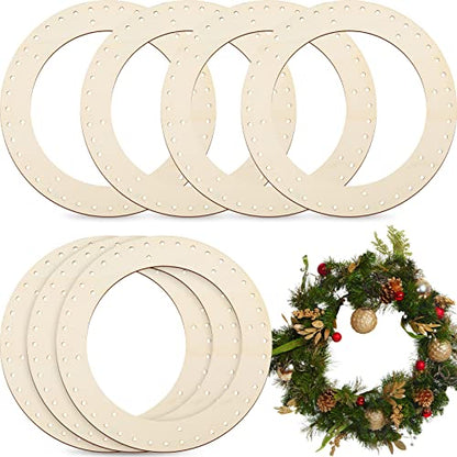 8 Pieces Christmas Wreath Wooden Wreath Frames for Crafts 11.5 Inch Wood Wreath Wood Round Wreath Ring Wreath Frame Macrame Hoop Rings for DIY