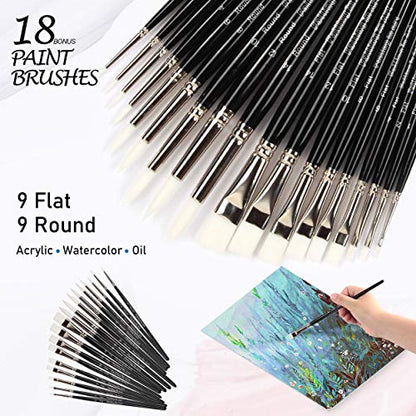 Falling in Art Flat and Round Tips White Sable Paint Brush Set - 18PCS Artist Face Paint Brushes, Short Handled Nylon Brushes Set for Watercolor, - WoodArtSupply