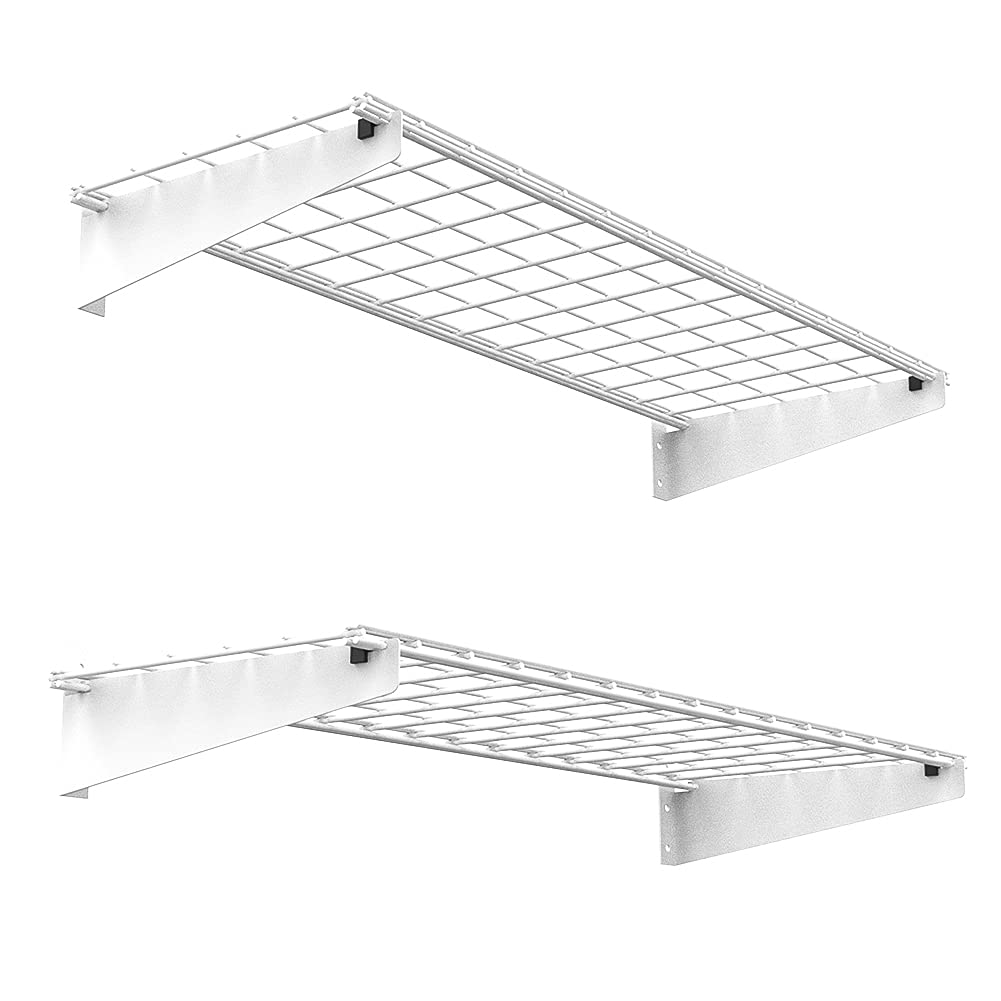 Wallmaster 2-Pack 15x45 Heavy Duty Garage Wall Shelving 45-inch-by-15-inch Wall Mount Garage Storage Rack Floating Shelves Max Load 400lb White - WoodArtSupply