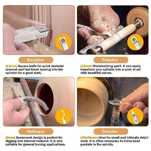 Carbide Woodturning Tool,4Pcs Carbide Tipped Wood Turning Tools Set,Solid Wood Handle and Carbide Inserts Perfect For Woodturning or Small to Weihnacht