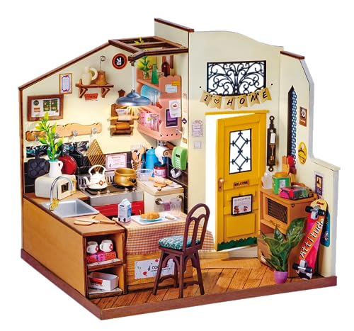 Rowood Miniature House Kit,Dollhouse Crafts for Adults,DIY Tiny Home Model Kits for Adults to Build with LED,Birthday for Teens(Homey Kitchen) - WoodArtSupply