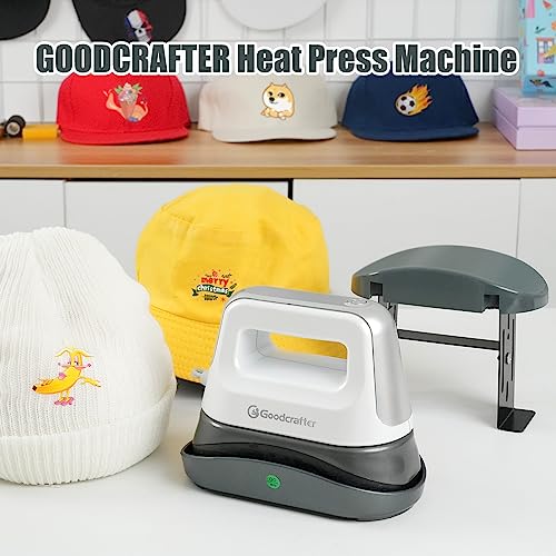 Goodcrafter Hat Press 6.3"x3.3" Hat Heat Press Machine for Caps,Curved,Ceramic-Coated Heat Plate, Easy Temperature Control with Safety Base & Goodcrafter
