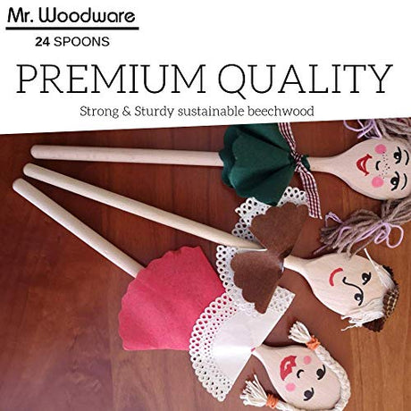 Mr.Woodware 12 Inch Wooden Spoons for Cooking - Set of 24 Long Handle Oval Wooden Spoon for Mixing, Stirring, Tasting - Kitchen Wooden Utensils For Mr. Woodware