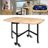 Rukulin Multifunction Table Drop Leaf Dining Table - 47" Solid Wooden Foldable Kitchen Table with 6 Wheels (Natural) Rukulin