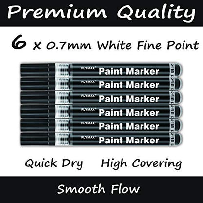 FLYMAX Black Acrylic Paint Pen, 6 Pack 0.7mm Acrylic Black Permanent Marker Black Paint Pen for Glass Ceramic Rock Leather Plastic Stone Metal Canvas - WoodArtSupply