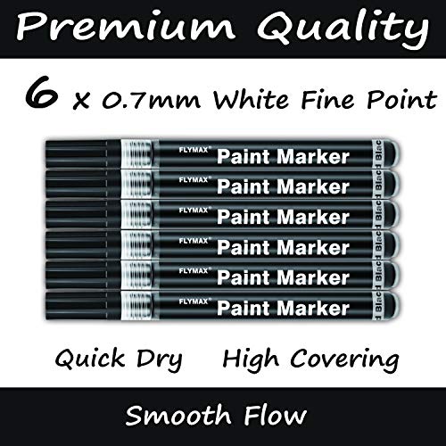 FLYMAX Black Acrylic Paint Pen, 6 Pack 0.7mm Acrylic Black Permanent Marker Black Paint Pen for Glass Ceramic Rock Leather Plastic Stone Metal Canvas - WoodArtSupply