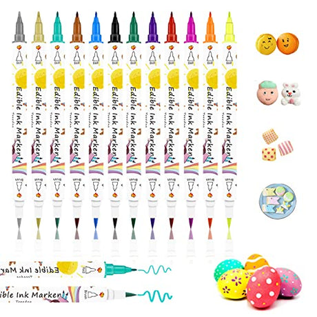 Food Coloring Marker Pens,12Pcs Dual Sided Food Grade and Edible Markers with Fine&Thick Tip,Edible Pen Gourmet Writers for Decorating Treedoa