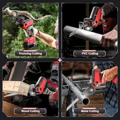 Cordless Reciprocating Saw for Milwaukee m18 18V Battery, Brushless motor, Variable Speed 0-3000 Spm,Tool Free Blade Change, 4 Saw Blades for - WoodArtSupply