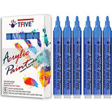 Blue Acrylic Paint Marker Pens - 2-3mm Medium Tip, 6 Pack Permanent Blue Water Based Paint Pen for DIY Projects, Paintings for Rock, Fabric, Wood, TFIVE