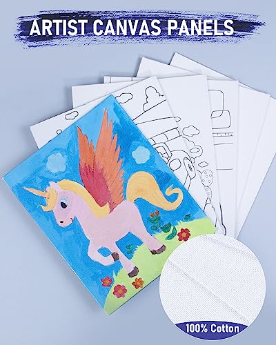 Nicpro 34PCS Kids Acrylic Paint Set with Pattern Canvas, Art Painting Supplies Kit with 12 Paints, 10 Brushes, 6 Canvas Panels, Table Easel, Paper Nicpro