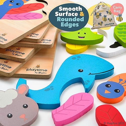 Magifire Wood Puzzles for Toddlers 1-3, Set of 6 Montessori Toys for 1 Year Old, Toddler Puzzles, Baby Puzzles with Large Pieces Safe for Kids, MAGIFIRE