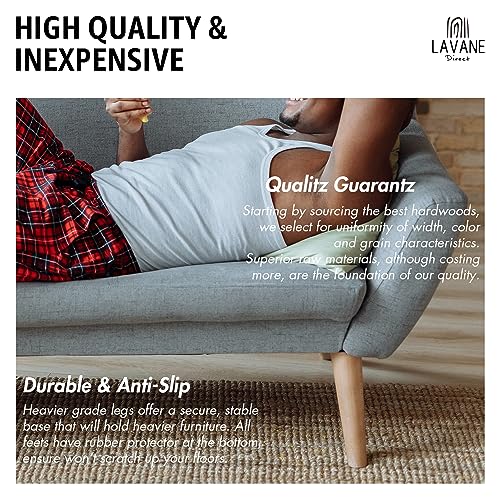 4 inch Unfinished Ash Wood Furniture Legs, LAVANE Set of 4 Mid-Century Modern Pyramid Wooden Replacement Feet with Pre-Drilled 5/16 Inch Bolt & La Vane