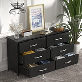 IKENO 6 Drawer Double Dresser, Industrial Wood Dresser for Bedroom, Storage Cabinet with Sturdy Steel Frame IKENO