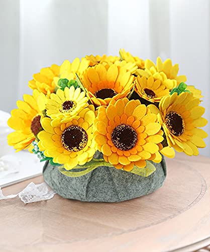 BAZIMA DIY Felt Flower Art Craft Kit, DIY Felt Sunflower Pot Bonsai Kit, Floral Gifts,Beginner Craft Kit,Arrange Pre-Cut Felt Flowers and Foliage - WoodArtSupply