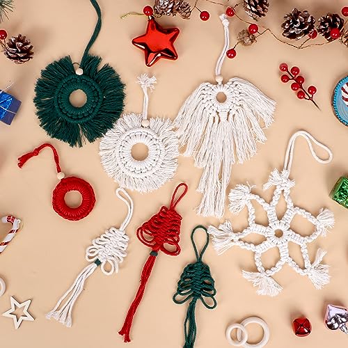 yazi 115 pcs Macrame Kits for Beginners, Christmas Tree DIY Macramé Supplies with 3 mm Cord Cotton, Beads, Bell, Xmas Ornaments, Snowflake, Bowknot, - WoodArtSupply