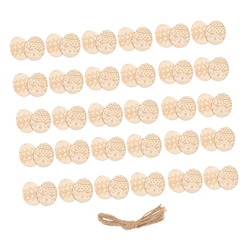 Yardenfun 60pcs Easter Egg Wooden Pendant Easter Wood Cutouts Easter Wood Slices Unfinished Wood Cutout Blank Ornaments DIY Easter Wood Pendant Yardenfun