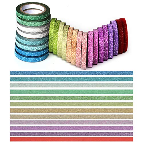 YUKUNTANG Skinny Glitter Paper Washi Tape Set 24 Rolls 12 Color Masking Tape for DIY Crafts Book Designs YUKUNTANG