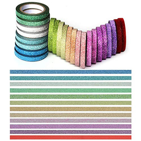 YUKUNTANG Skinny Glitter Paper Washi Tape Set 24 Rolls 12 Color Masking Tape for DIY Crafts Book Designs YUKUNTANG
