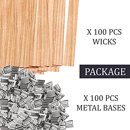 Wooden Wicks for Candle Making - 100pcs Candle Wicks for Soy Wax with Metal Clips at Base - Cracking Wood Wicks for Candles Making Home Décor Candle LIBERHAUS