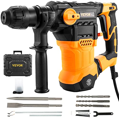 VEVOR 1-1/4 Inch SDS-Plus Rotary Hammer Drill, 13 Amp Corded Drills, Heavy Duty Chipping Hammers w/Vibration Control & Safety Clutch, Electric - WoodArtSupply