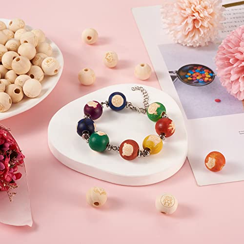 Craftdady 80pcs 15-16mm Round Wood Beads Unfinished Wood European Spacer Beads Large Hole Wooden Beads with Animal Cat Pattern for DIY Macrame Craftdady