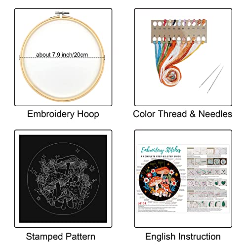 3 Set Beginner Embroidery Kit with Pattern and Needle Embroidery Starter Kit  for Adult Full Range of Stamped Cross Stitch Kit with Embroidery Cloth Hoop  Color Thread Needle Instruction Manual Threader 