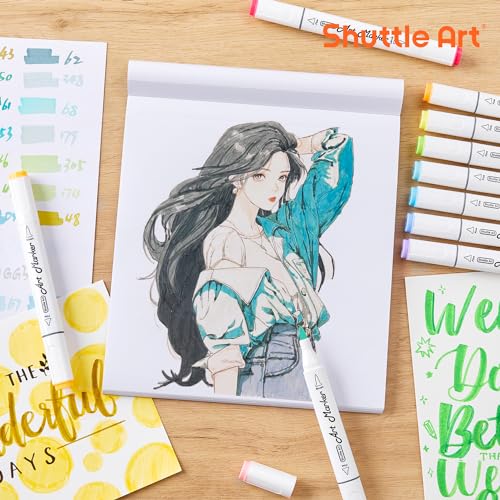 Shuttle Art Marker Pad, 8.3”x7.67” Portable Square Sketchbook, 50 Sheets Marker Drawing Paper, 60LB/90GSM Smooth Surface Bleedproof Art Paper, Shuttle Art