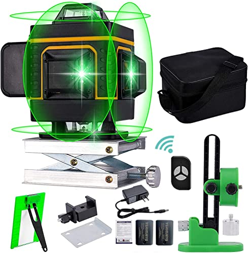 16 Lines 4D Laser Level Self-Leveling 4x360 Horizontal & Vertical Cross line Rechargeable line Laser Green Beam Magnetic Lifting Base for Indoor