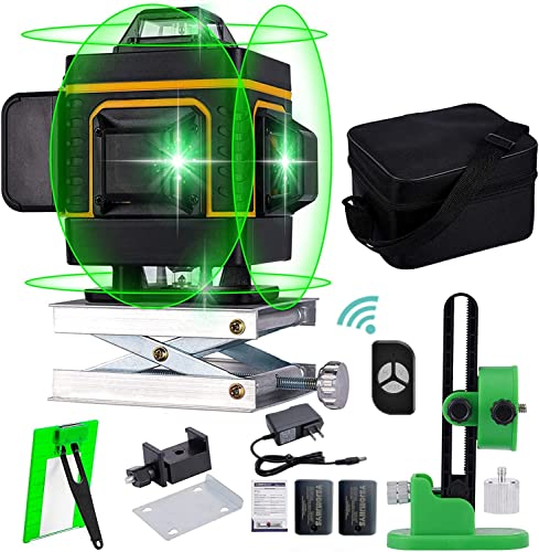 16 Lines 4D Laser Level Self-Leveling 4x360 Horizontal & Vertical Cross line Rechargeable line Laser Green Beam Magnetic Lifting Base for Indoor - WoodArtSupply