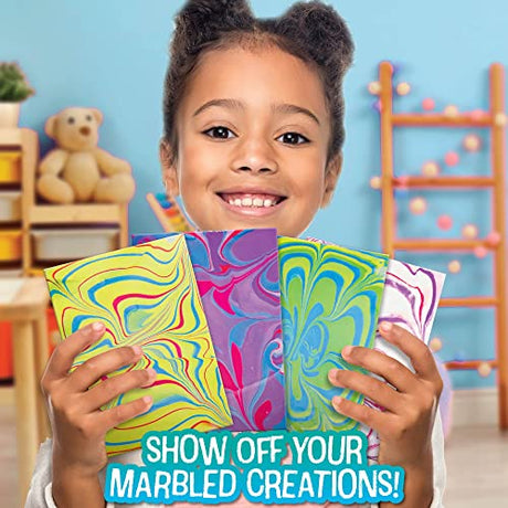 Made By Me Marbling Paint Studio, 25-Piece Marbling Kit for Kids, Make 10 Pour Paint Art Projects, Dip & Paint Marbling Arts & Crafts Kits for Kids, Made By Me
