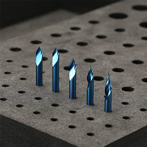 Genmitsu 5PCS V-Groove CNC Router Bits, Degree 20/30/45/60, 1/8'' Shank Nano Blue Coating End Mills, for Wood Carving Milling, VG05B Genmitsu