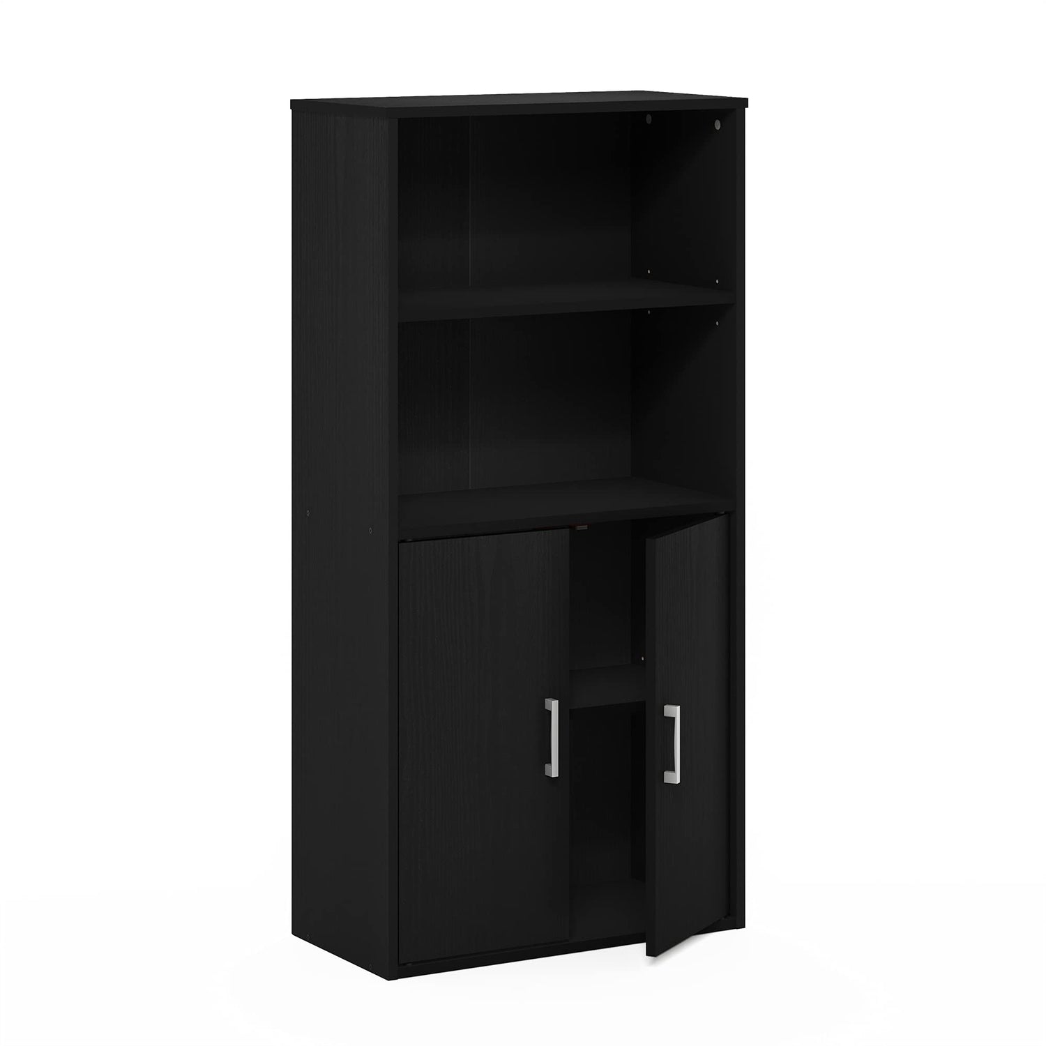 Furinno Pasir Storage Cabinet with 2 Open Shelves and 2 Doors, Black Oak Furinno