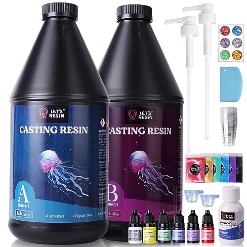 LET'S RESIN Casting Resin with Pumps, 1 Gallon Crystal Clear & Bubble Free Epoxy Resin for 1 Inch Deep Pour, High Gloss Resin Kit for DIY Art, - WoodArtSupply