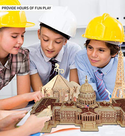 Puzzled 3D Puzzle The US Capitol Building Wood Craft Construction Model Kit Educational DIY Wooden Toy Assemble Model Unfinished Crafting Hobby - WoodArtSupply