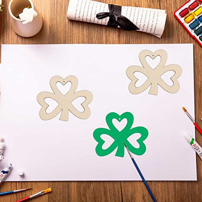 20pcs Shamrock Wood DIY Crafts Cutouts Wooden Shamrock Clover Shaped Hanging Ornaments with Hole Hemp Ropes Gift Tags for Irish Festival St.