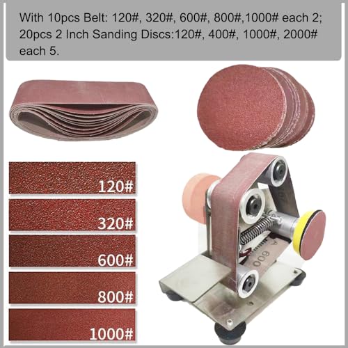 Electric Mini Belt Sander Polishing-Grinding Sharpener, 13 x 1.2inch Power 7 Adjustable Speed Multifunctional Mini Bench Belt Grinder Kit for Metal - WoodArtSupply