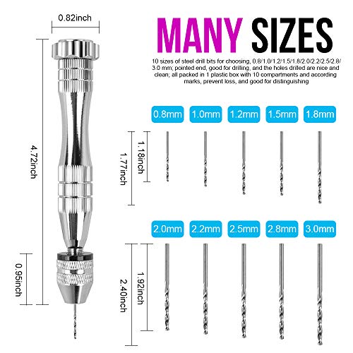Pin Vise for Resin Casting Molds, LEOBRO Steel Hand Drill, Resin Drill with 10 PCS Drill Bit, Precision Hand Drill Tools for Epoxy Resin Arts Crafts,