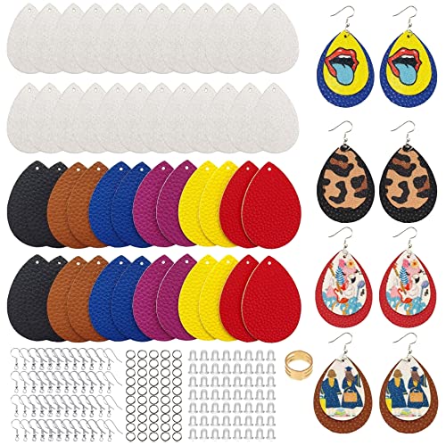 SHUANGART 194 Pcs Sublimation Blank Superfine Glitter Faux Leather Earrings Kit, Blank Vivid Shiny Solid Colors Earrings with Sublimation Paper for - WoodArtSupply