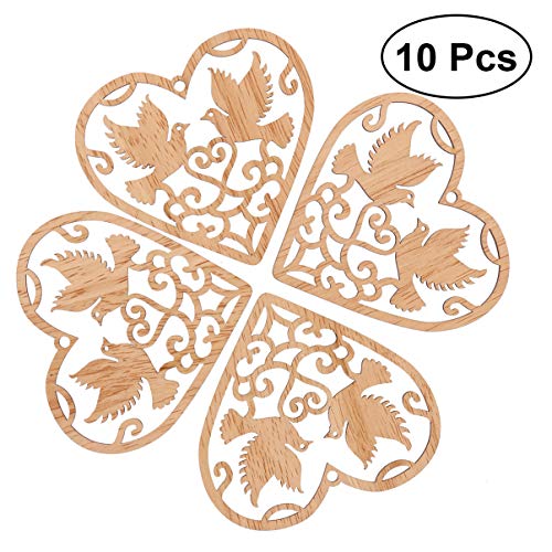 Healifty 10Pcs Heart Wooden Pieces Unfinished Wood Slices Discs Cutouts Shapes Love Birds Confetti for Crafts Embellishments Rustic Wedding Table