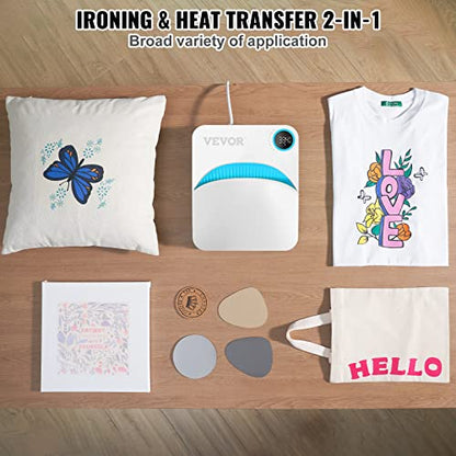 VEVOR Heat Press Machine,10x12inches Portable Shirt Printing Multifunctional Sublimation Transfer Heat Press Machine Teflon Coated, Easy Iron-on