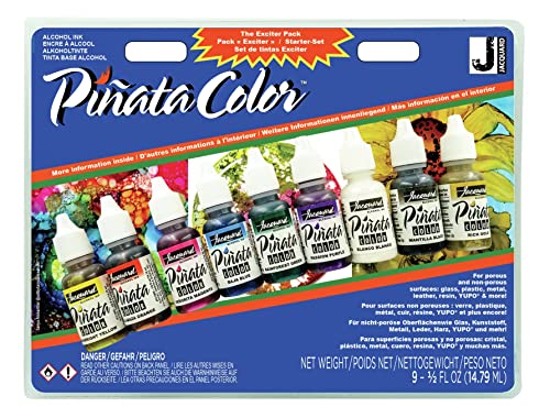 Jacquard Alcohol Ink Set - Pinata Color Exciter Pack - Highly Saturated - Acid-Free - 9 Assorted Colors Half Ounce