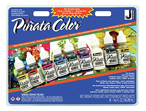 Jacquard Alcohol Ink Set - Pinata Color Exciter Pack - Highly Saturated - Acid-Free - 9 Assorted Colors Half Ounce - WoodArtSupply