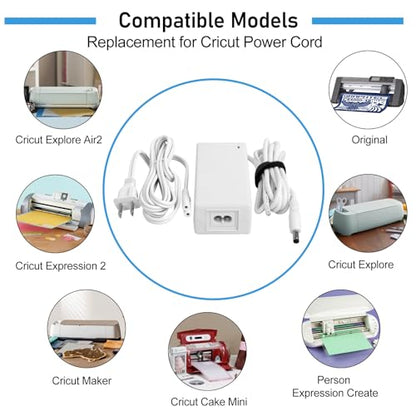 Power Adapter for Cricut Explore air 2 and Cricut Maker Cutting Machine, DC18V 3A Charger Power Cord Compatible with Cricut Expression - WoodArtSupply