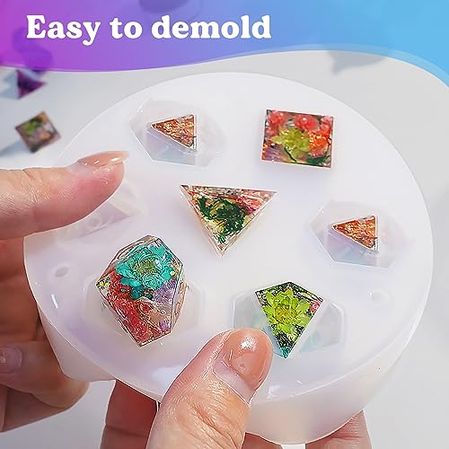 LET'S RESIN Dice Resin Molds Silicone, DND Dice Epoxy Resin Molds with 7 Standard Polyhedral Stereoscopic Dice Cavities, Silicone Molds for Epoxy LET'S RESIN