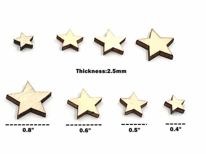 Kinteshun Natural Wood Unfinished Cutout Veneers Slices for Patchwork DIY Crafting Decoration(100pcs,Mixed Sizes,Pentagram Five-Pointed Star Shape)