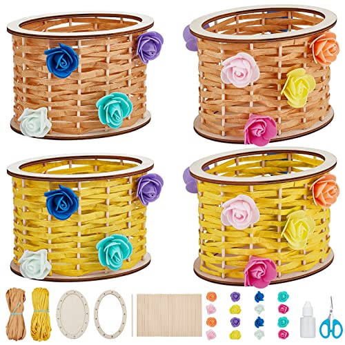 WEBEEDY 4 Pcs Basket Weaving Kits Woden Rattan Basket Making Kit Basket Weaving Supplies for Adults Raffia Crafts Projects WEBEEDY
