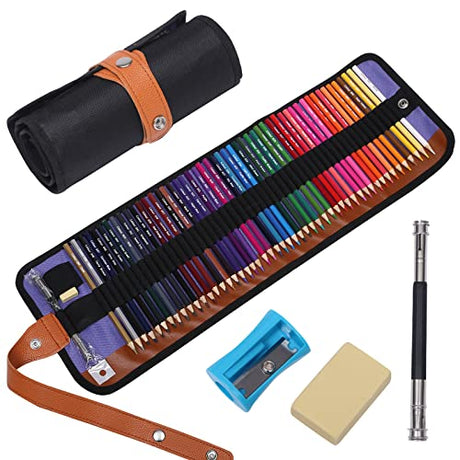 VIKAVAS 50 Colored Pencils Set with Roll Up Canvas Case for Adult Coloring Books, Drawing, Sketching, Christmas Gift for Adults&Kids VIKAVAS