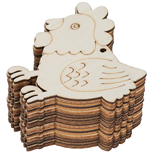 20 Set 3.1×3.1in Wooden Easter Christmas Ornaments with Hemp Ropes, Unfinished Wooden Hens Chicken Hanging Ornament DIY Crafts for Hand-Painted, Tissting